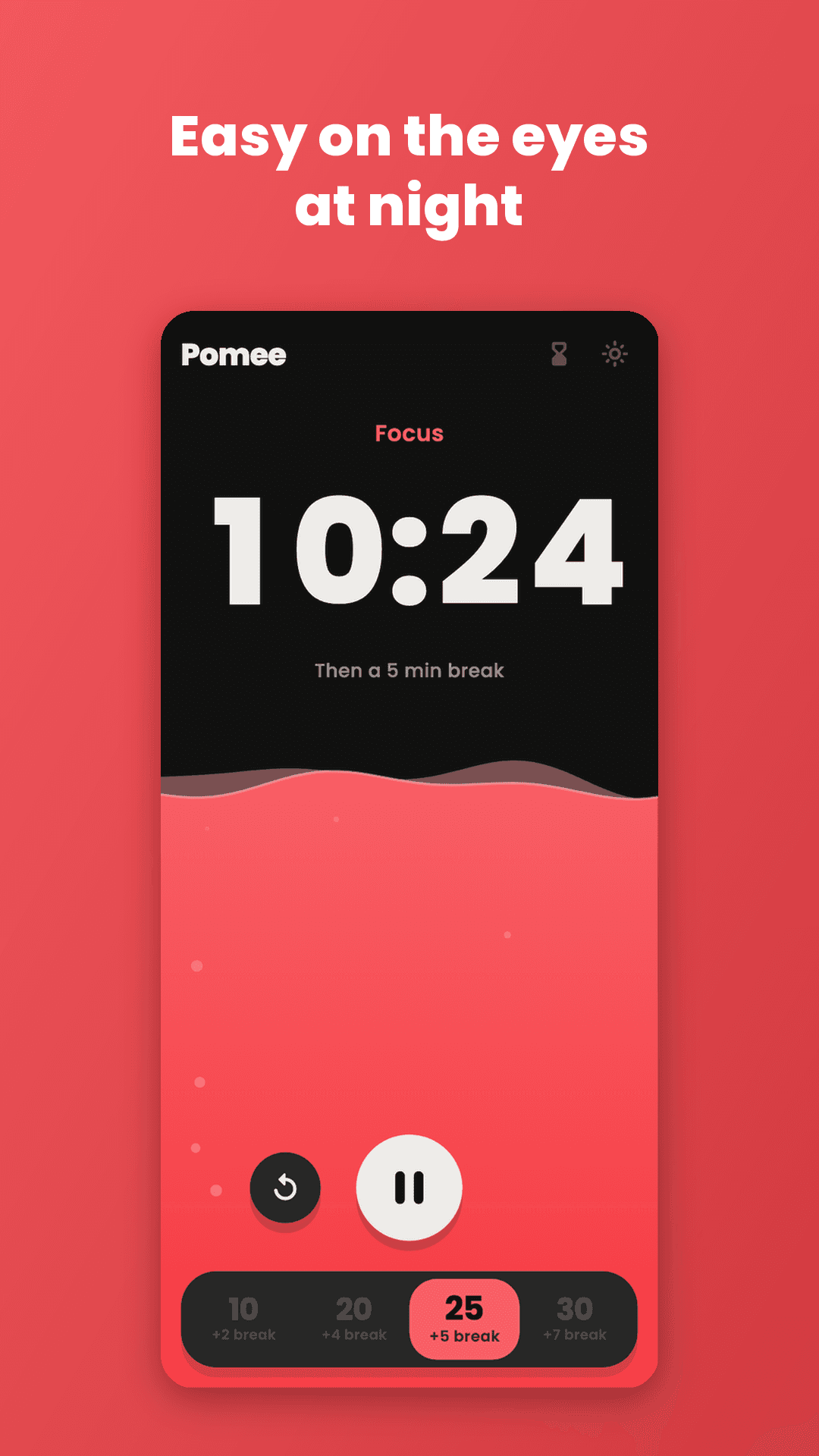 Focus timer mid-session, dark theme