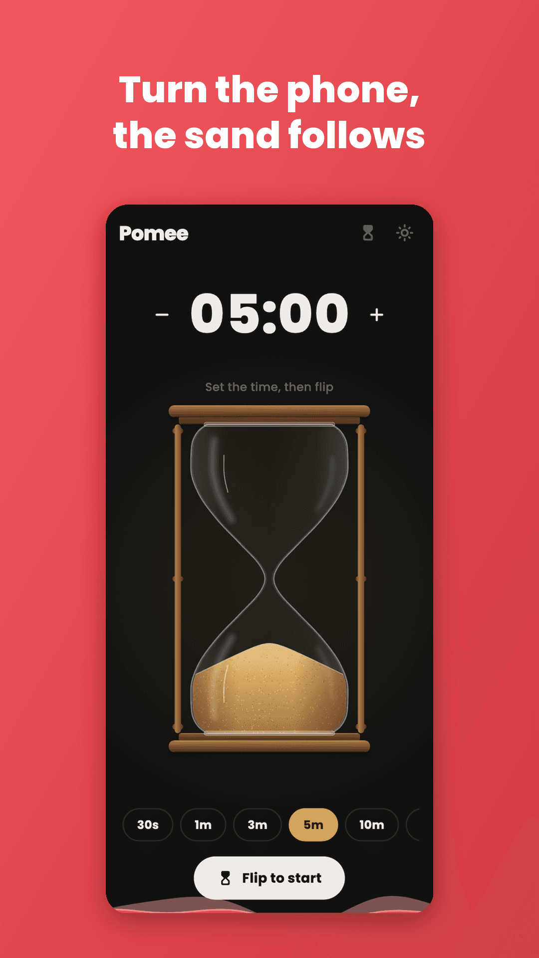 Hourglass mode, dark theme